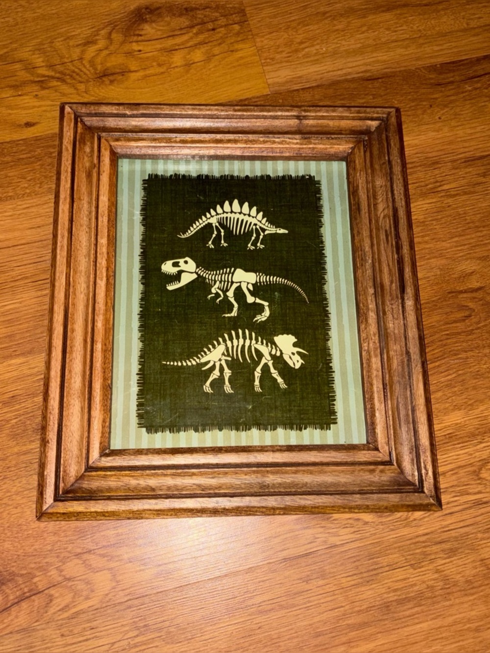 Framed Dinosaur Skeleton Wall Art - Green & Brown